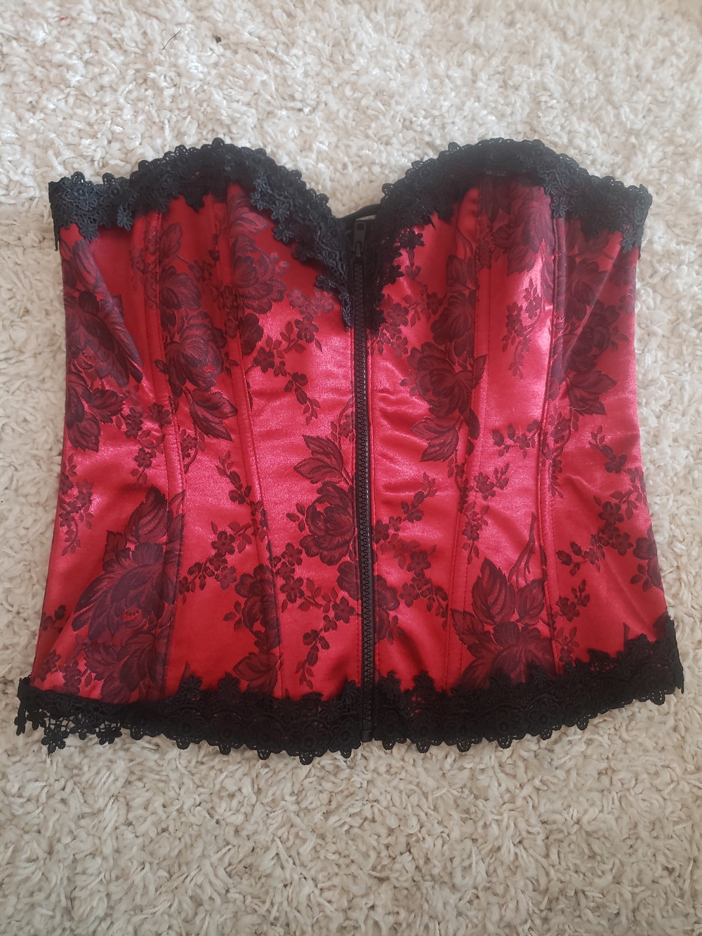 Shirley of Hollywood Red and Black Satin Lace Bustier